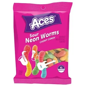 Aces Sour Neon Worms Candy Chewy