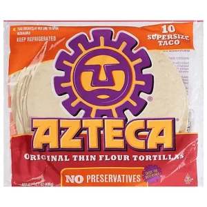 Azteca Tortillas, Original Thin Flour, Supersize Taco 10 Ea