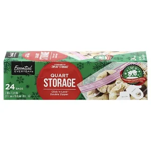 Essential Everyday Storage Bags, Double Zipper, Quart 24 Ea