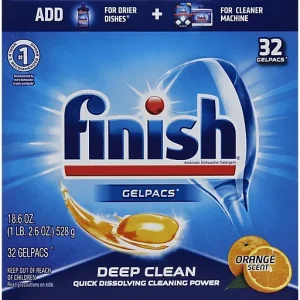 Finish Automatic Dishwasher Detergent, Orange Scent, Gelpacs 32 Ea
