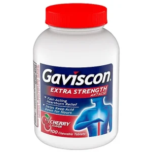 Gaviscon Antacid, Extra Strength, Chewable Tablets, Cherry Flavor 100 Ea