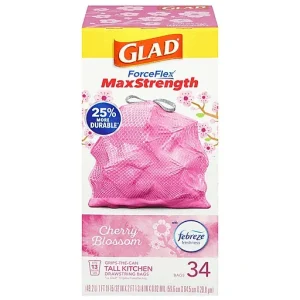 Glad 13 Gallon Cherry Blossom Tall Kitchen Drawstring Bags 34 Ea