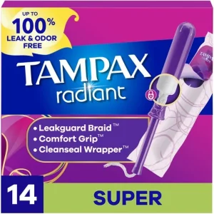 Tampax Tampax Radiant Tampons, #1 Tampon Brand, With Leak Guard Braid, Super, 14 Count 14 Ct